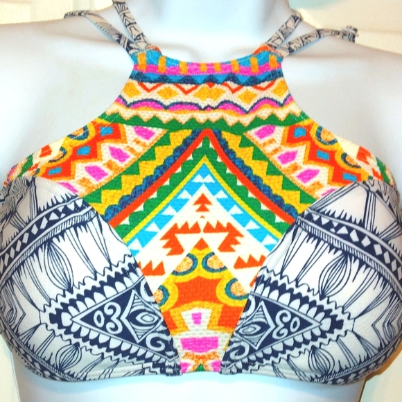 *NWOT* Beautiful Abstract Mayan Sun High Neck RIP CURL Bikini Top*10 - Picture 12 of 16